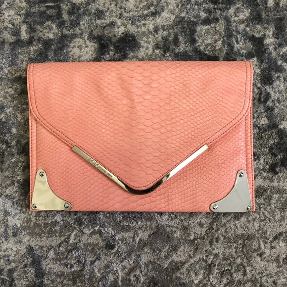 BCBG Light Pink Faux Snakeskin Envelope Clutch - Picture 1 of 13